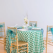 Load image into Gallery viewer, 120 in. Round Polyester Tablecloth Green & White Checkered