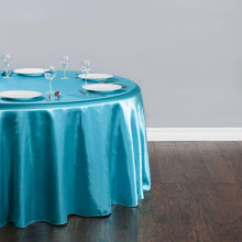 Load image into Gallery viewer, 118 in. Round Satin Tablecloth Turquoise