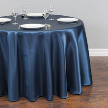Load image into Gallery viewer, 118 in. Round Satin Tablecloth Navy Blue