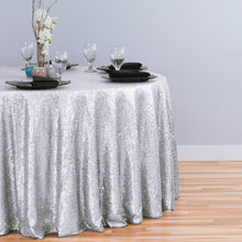 Load image into Gallery viewer, 120 in. Round Sequin Tablecloth Silver