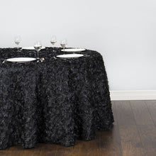 Load image into Gallery viewer, 118 in. Round Rosette Satin Tablecloth Black