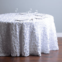 Load image into Gallery viewer, 130 in. Round Rosette Satin Tablecloth (14 Colors)