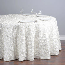 Load image into Gallery viewer, 130 in. Round Rosette Satin Tablecloth (14 Colors)