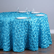 Load image into Gallery viewer, 130 in. Round Rosette Satin Tablecloth (14 Colors)