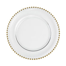 Load image into Gallery viewer, Gold Beaded Clear Glass Charger Plate 4/Pack