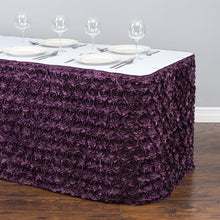Load image into Gallery viewer, 14 ft. Rosette Satin Table Skirt Eggplant