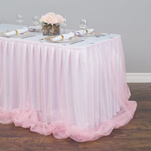 Load image into Gallery viewer, 14 ft. Two Tone Tulle Chiffon Table Skirt White/Light Pink