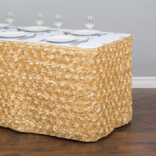 Load image into Gallery viewer, 14 ft. Rosette Satin Table Skirt Gold