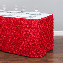 Load image into Gallery viewer, 17 ft. Rosette Satin Table Skirt Red