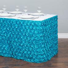 Load image into Gallery viewer, 14 ft. Rosette Satin Table Skirt Turquoise