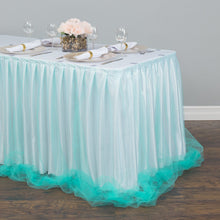 Load image into Gallery viewer, 21 ft. Two Tone Tulle Chiffon Table Skirt White/Tiffany Blue