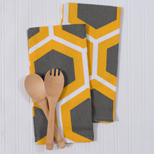 Load image into Gallery viewer, 20 X 28 in. Honeycomb Cotton Kitchen Towels 2/Pack Charcoal & Yellow