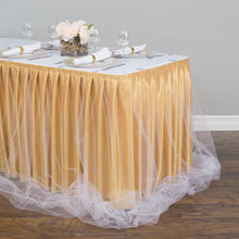 Load image into Gallery viewer, 21 ft. Two Tone Tulle Chiffon Table Skirt Champagne/White