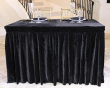 Load image into Gallery viewer, 4 ft. Fitted Velvet Table Skirt (7 Colors)