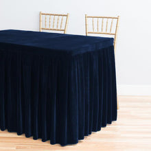 Load image into Gallery viewer, 8 ft. Fitted Velvet Table Skirt Navy Blue