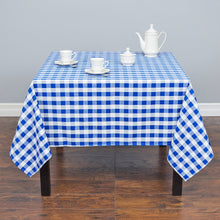 Load image into Gallery viewer, 70 in. Square Polyester Tablecloth Blue and White Checkered
