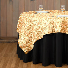 Load image into Gallery viewer, 72 in. Square Rosette Satin Overlay Gold