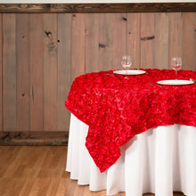 Load image into Gallery viewer, 72 in. Square Rosette Satin Overlay Red