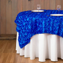 Load image into Gallery viewer, 72 in. Square Rosette Satin Overlay Royal Blue