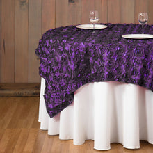 Load image into Gallery viewer, 72 in. Square Rosette Satin Overlay Eggplant