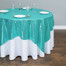 Load image into Gallery viewer, 85 in. Square Sequin Overlay Turquoise
