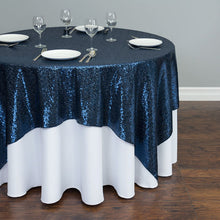 Load image into Gallery viewer, 72 in. Square Sequin Overlay Navy Blue