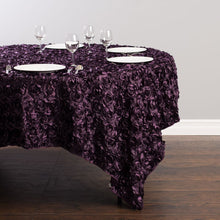 Load image into Gallery viewer, 85 in. Square Rosette Satin Overlay Eggplant