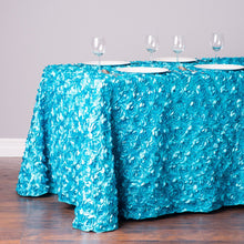 Load image into Gallery viewer, 88 X 154 in. Rectangular Rosette Satin Tablecloth (10 Colors)