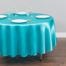 Load image into Gallery viewer, 90 in. Round Satin Tablecloth Turquoise