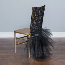 Load image into Gallery viewer, Floral Lace Tutu Chiavari Chair Cover Black
