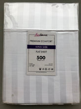 Load image into Gallery viewer, Hotel Selection 500 Thread Count White Satin Stripe Flat Sheet King