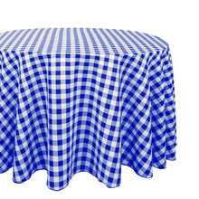 Load image into Gallery viewer, 120 in. Round Polyester Tablecloth Blue & White Checkered