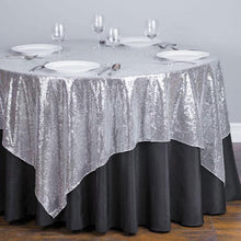 Load image into Gallery viewer, 72 in. Square Sequin Overlay Silver