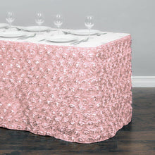 Load image into Gallery viewer, 14 ft. Rosette Satin Table Skirt Blush Pink