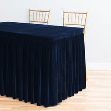 Load image into Gallery viewer, 6 ft. Fitted Velvet Table Skirt Navy Blue