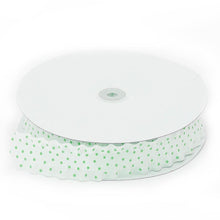 Load image into Gallery viewer, 1.5 in. x 25 yd Green Dotted White Ruffle Ribbon
