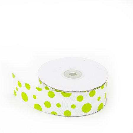 2 in. x 25 yd Lime Dots On White Grosgrain Ribbon