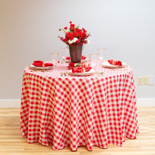 Load image into Gallery viewer, 108 in. Round Polyester Tablecloth Red &amp; White Checkered
