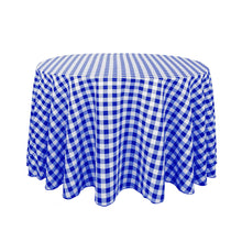 Load image into Gallery viewer, 108 in. Round Polyester Tablecloth Blue &amp; White Checkered
