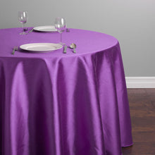 Load image into Gallery viewer, 108 in. Round Shantung Silk Tablecloth Purple
