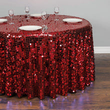 Load image into Gallery viewer, 120 in. Round Payette Sequin Tablecloth Red

