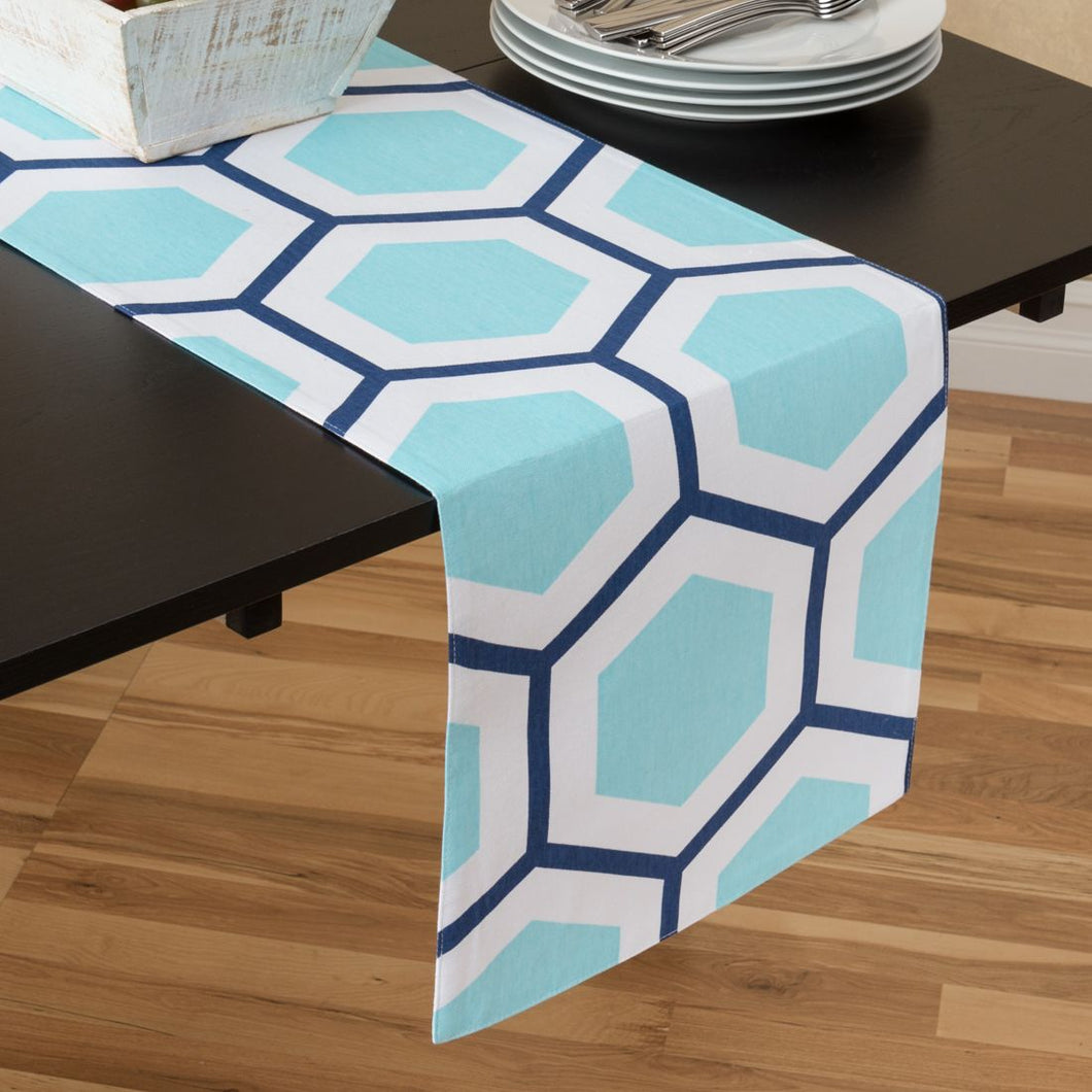 13 x 90 in. Honeycomb Cotton Table Runner Light Blue & White