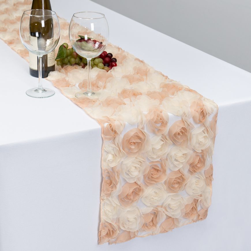 14 X 108 in. Chiffon Rosette Tulle Table Runner Champagne And White