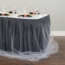 Load image into Gallery viewer, 14 ft. Two Tone Tulle Chiffon Table Skirt Black/White
