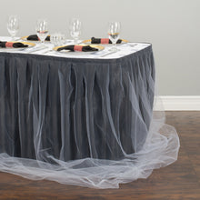 Load image into Gallery viewer, 21 ft. Two Tone Tulle Chiffon Table Skirt Black/White

