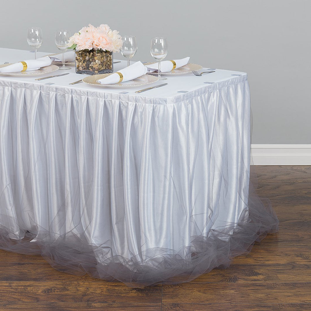 14 ft. Two Tone Tulle Chiffon Table Skirt White/Silver