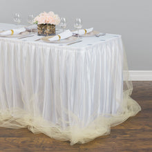 Load image into Gallery viewer, 14 ft. Two Tone Tulle Chiffon Table Skirt White/Champagne

