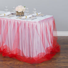 Load image into Gallery viewer, 14 ft. Two Tone Tulle Chiffon Table Skirt White/Red
