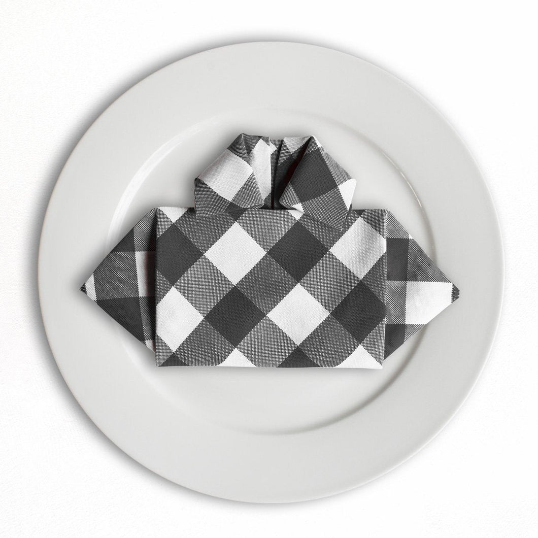 17 in. Polyester Napkins Black & White Checkered (1 Dozen)