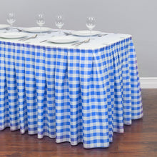 Load image into Gallery viewer, 17 ft. Polyester Table Skirt Blue &amp; White Checkered
